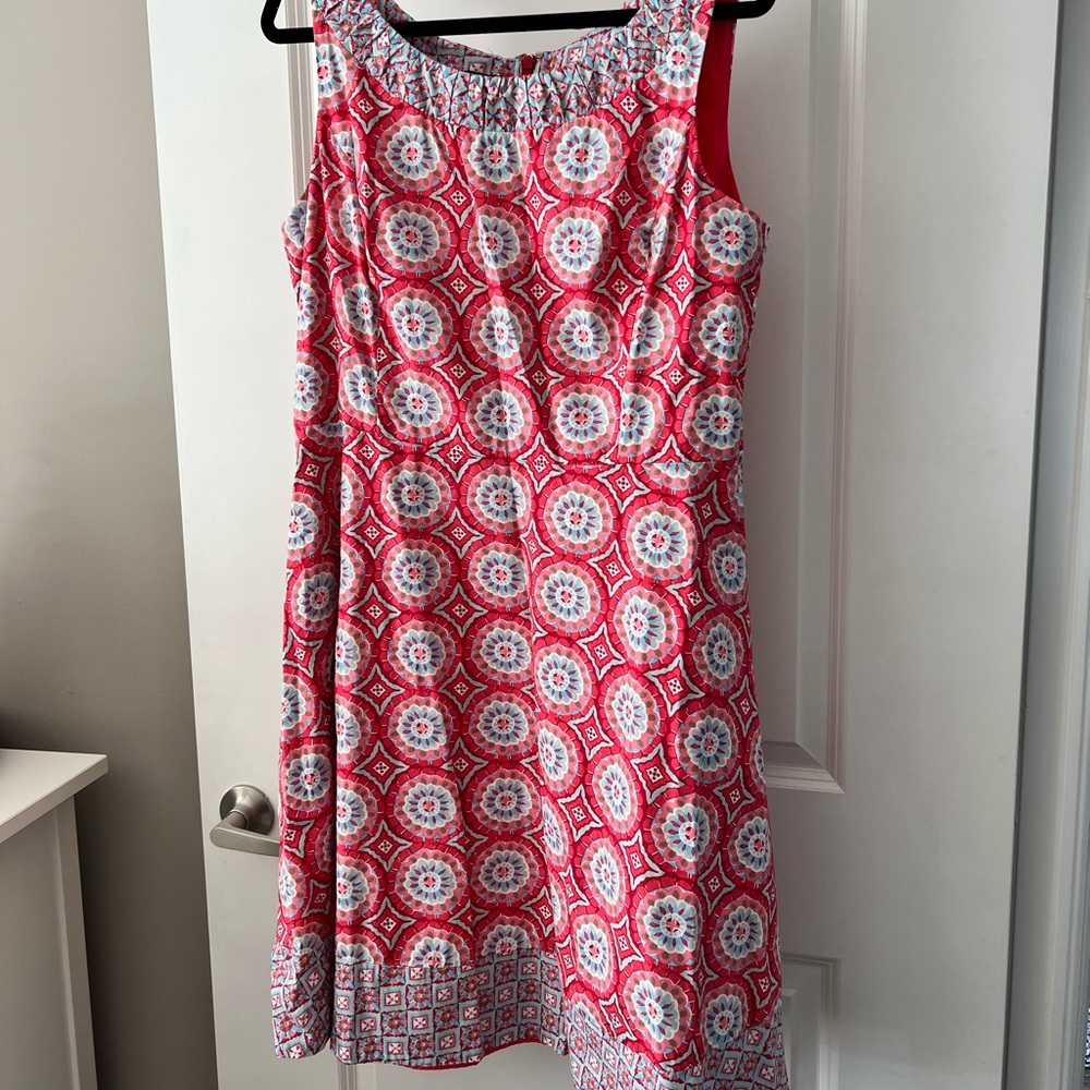 Talbots Pink and White Printed Sleeveless Midi Dress